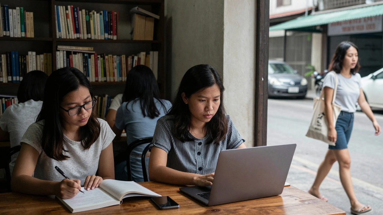 Three Asian women in everyday settings—studying, working, walking—showing diverse lives beyond stereotypes.